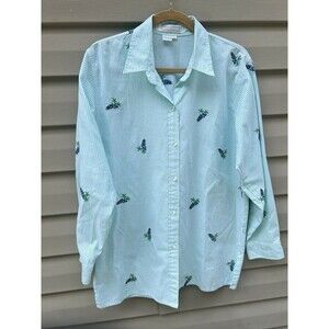 VTG Casey Coleman Blouse Women's XL Striped Floral Embroidery Cottage Grannycore